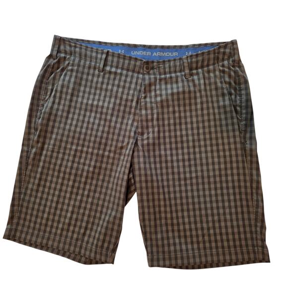 Under Armour Golf Shorts Performance Chino Checkered Plaid Olive Green sz 40 - Picture 4 of 12
